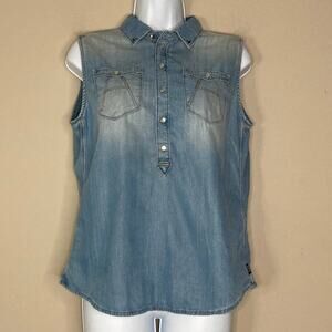 G-Star Raw Women's Western Sleeveless Denim Button Front Jean Top NWT Size M